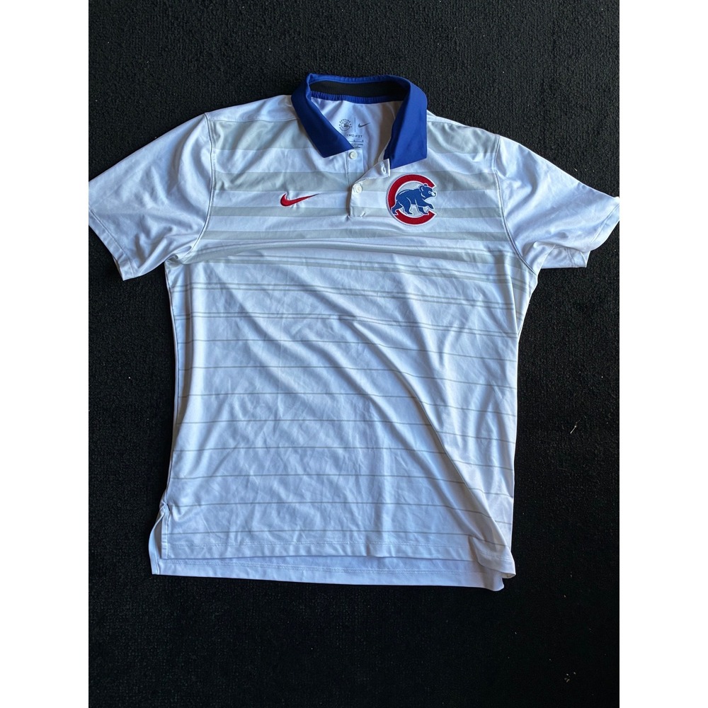 Nike Dri-FIT Chicago Cubs MLB Polo Shirt Mens Large White Blue Walking Bear